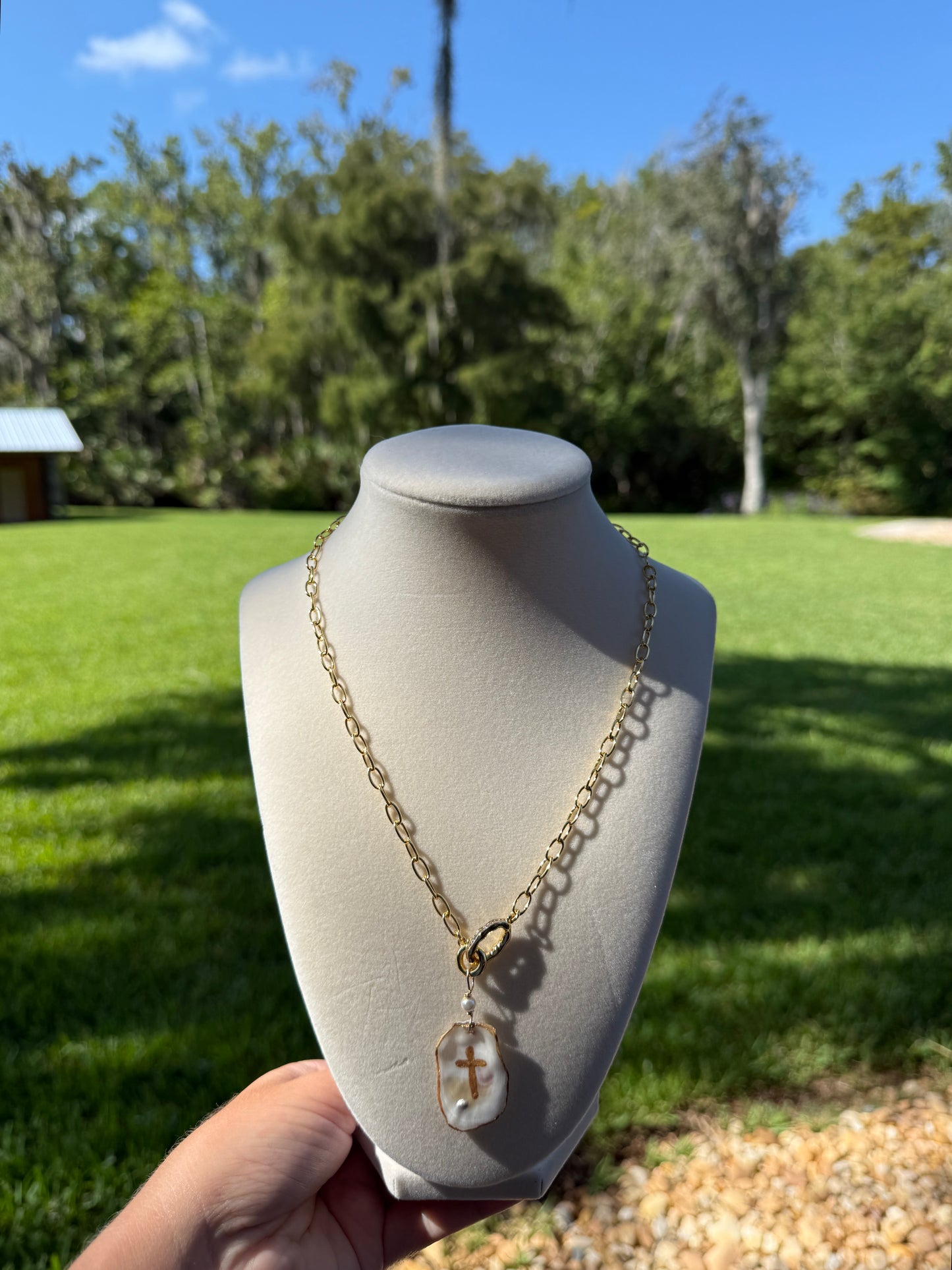 Cross Oyster Necklace
