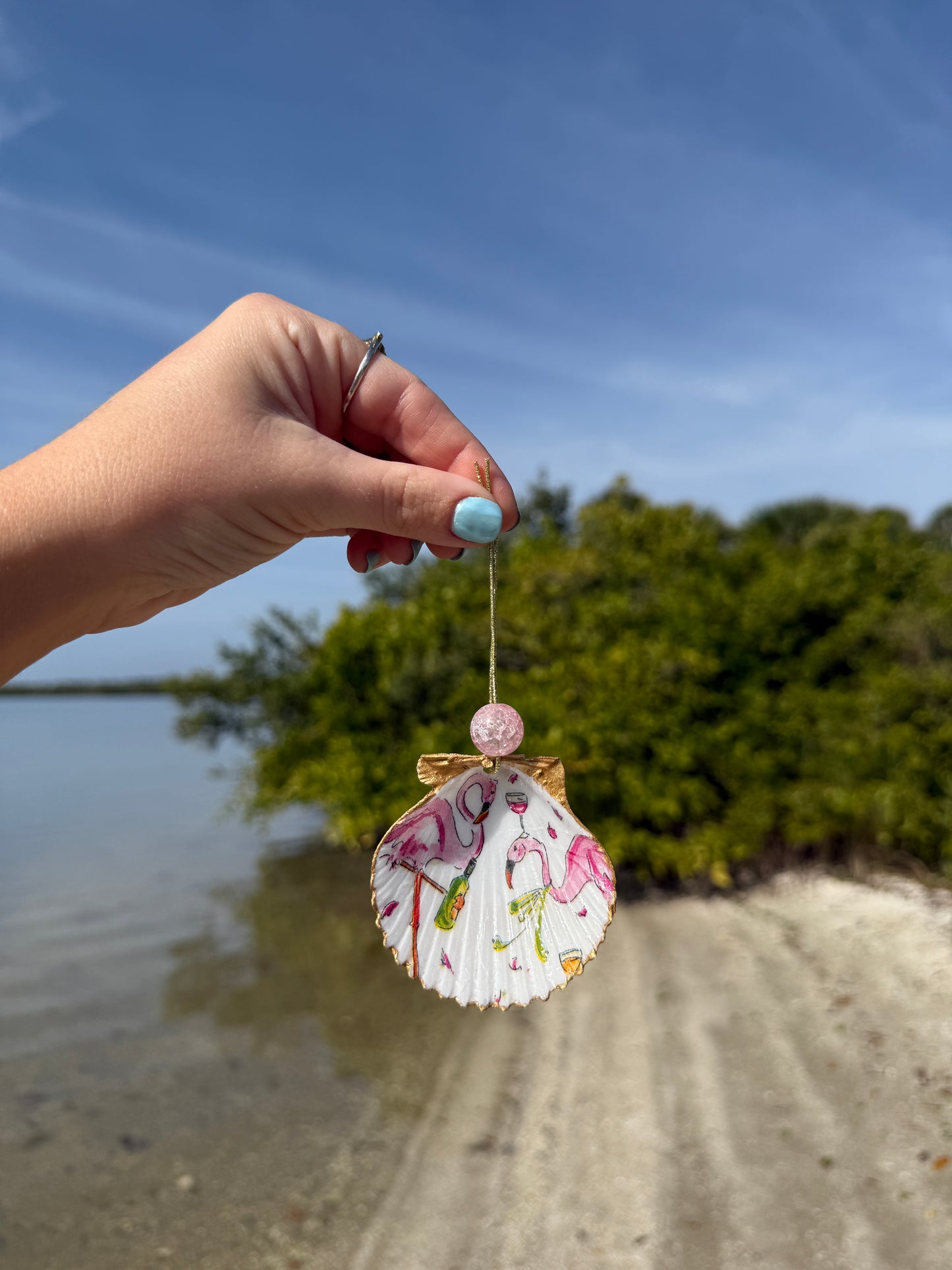 Flamingo Scallop Ornament