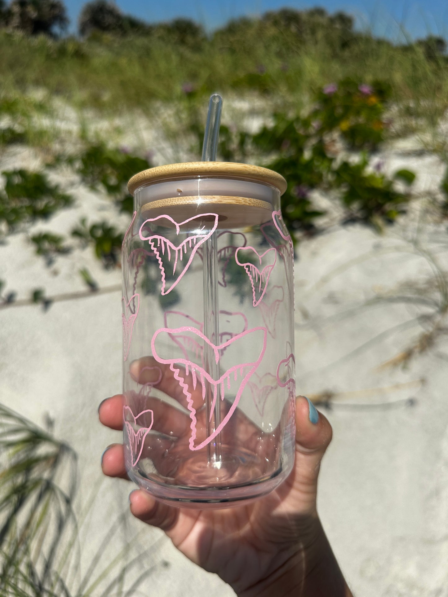 Pink shark tooth Glass cup