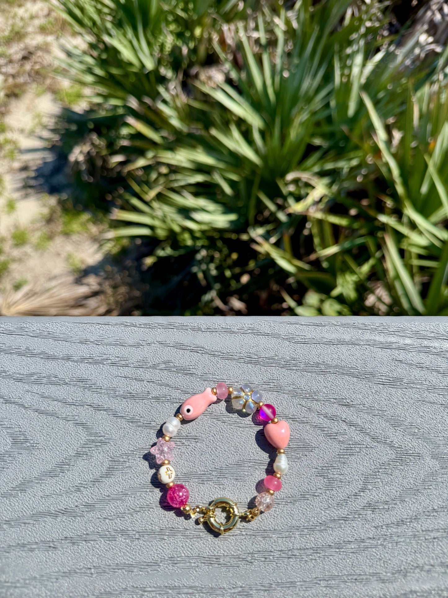 Pink Fish Charm Bracelet