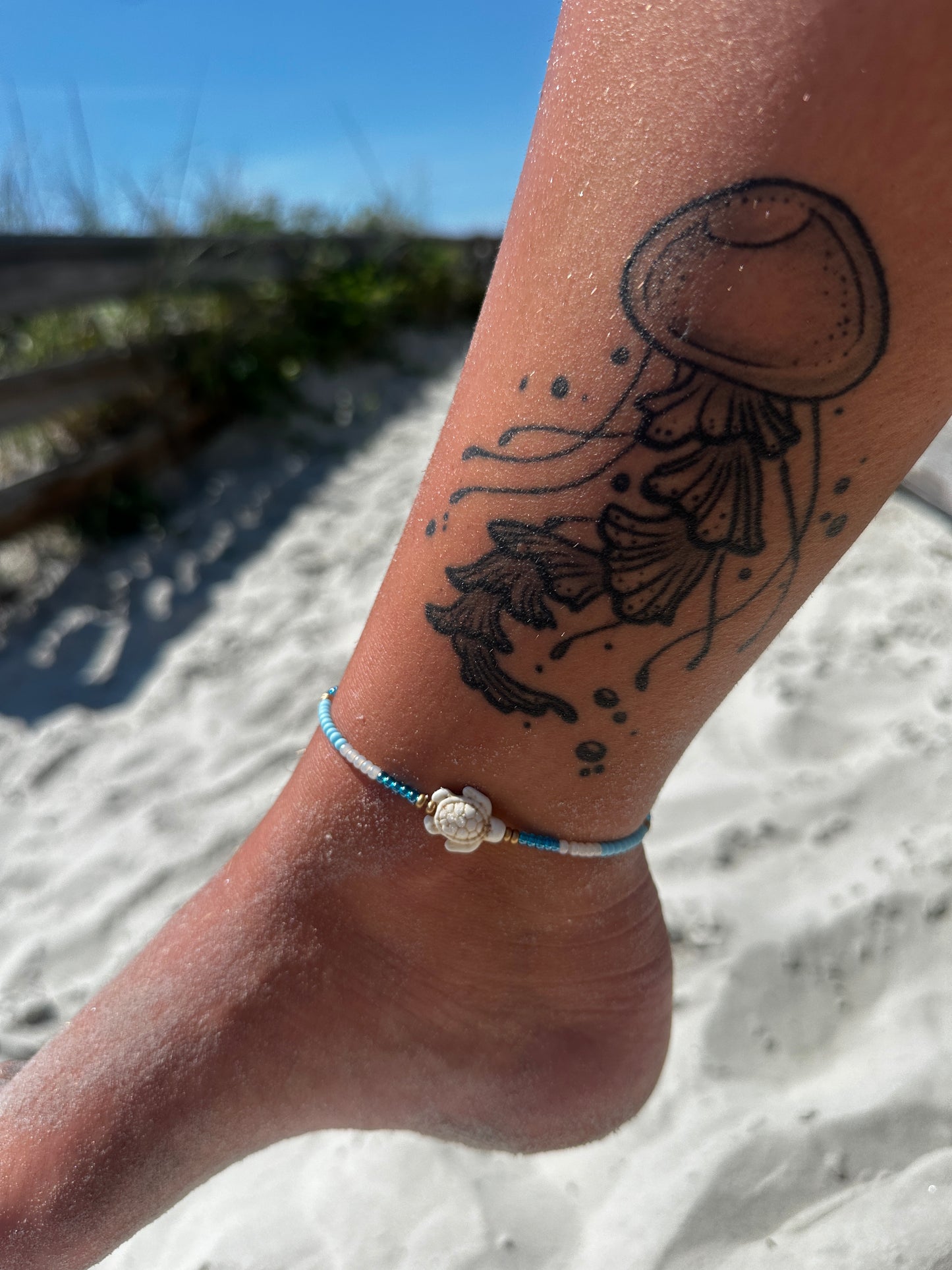 Blue turtle anklet