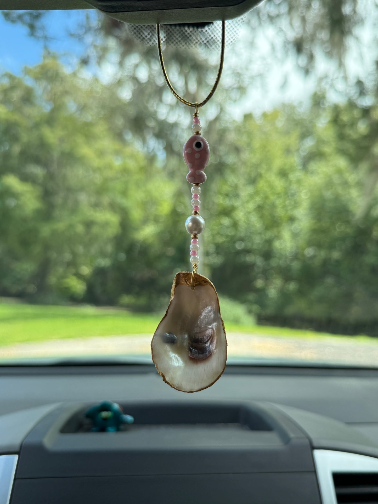 Oyster Car Charm Pink Polka Dots
