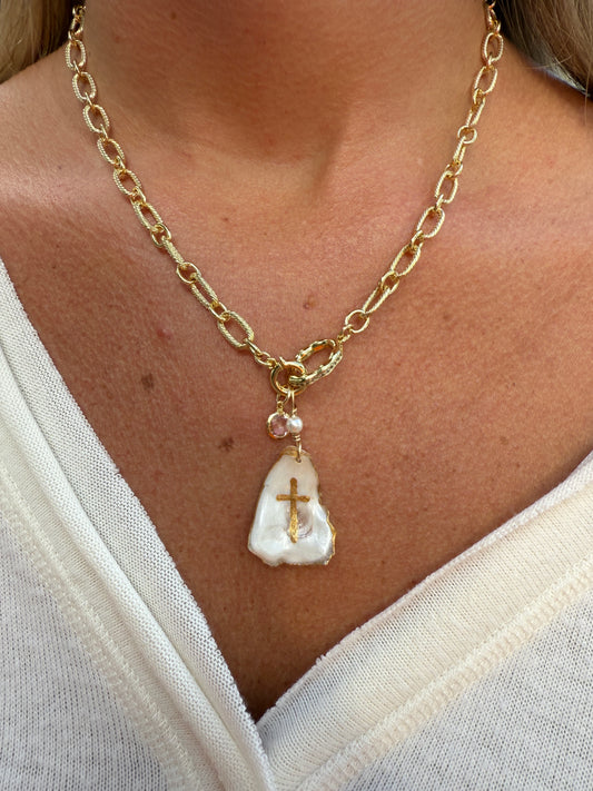 Pink Gem Cross Necklace