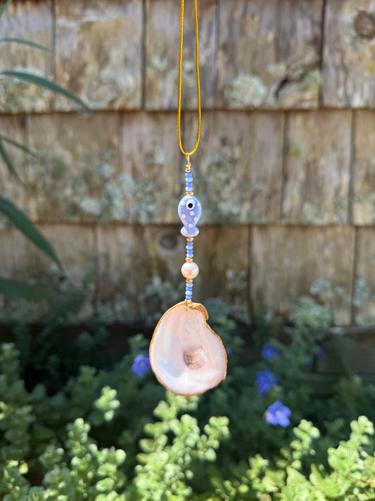 Oyster Car Charm Purple Polka Dot Fish