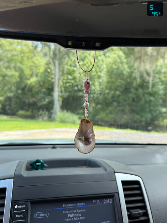 Oyster Car Charm Pink Polka Dots