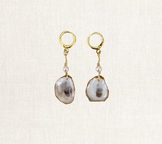 Tiny Pearl Oyster Earrings