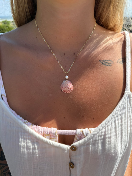 Pink Calico Shell Necklace