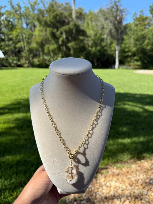 Cross Oyster Necklace