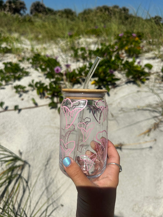 Pink shark tooth Glass cup