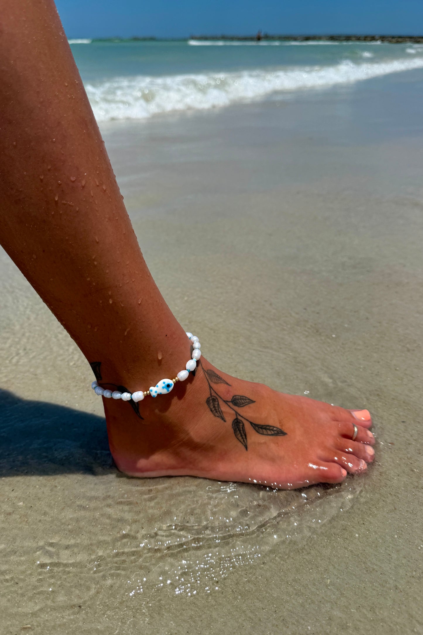 Blue Pearl Fish Anklet